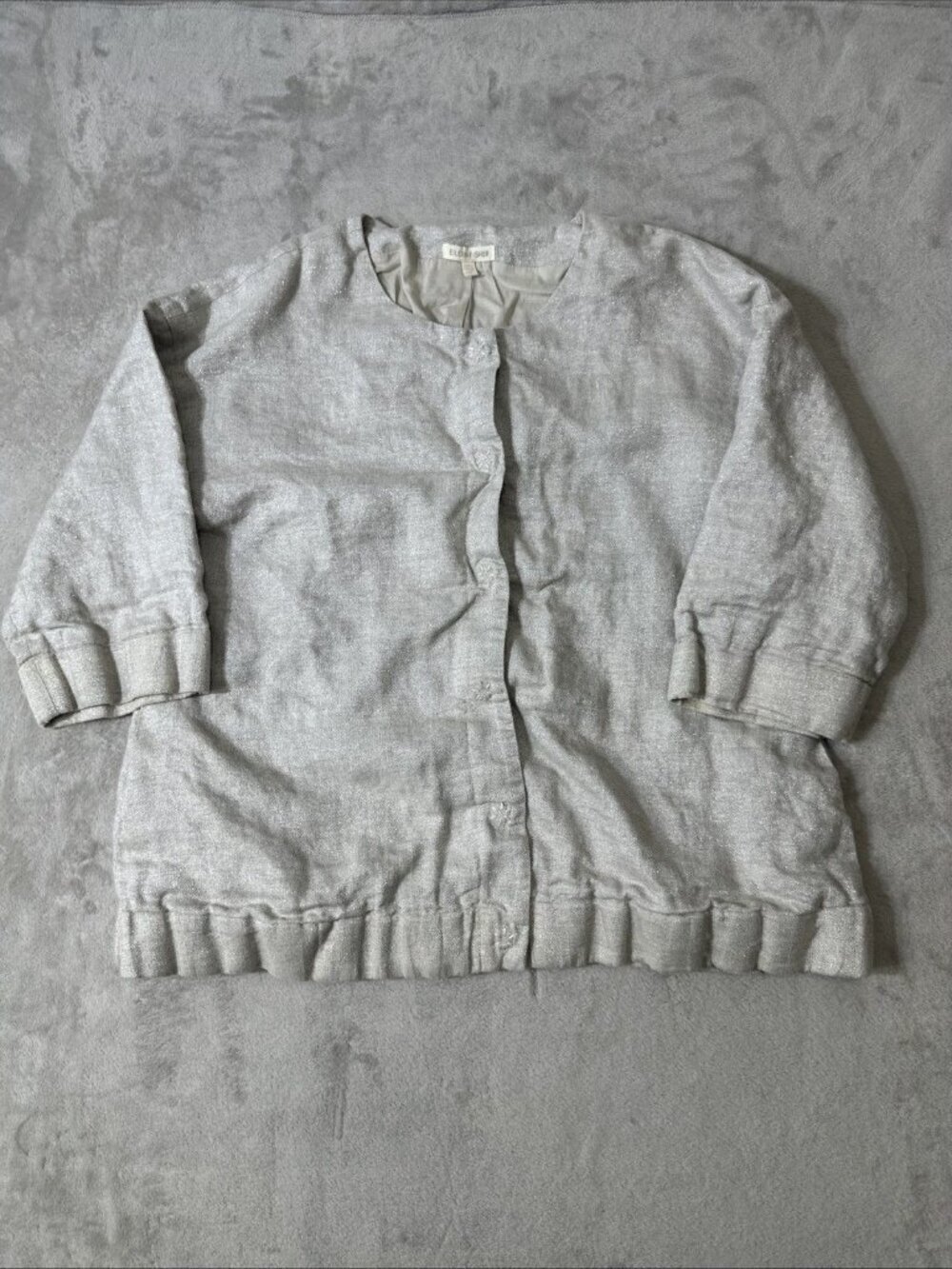 Eileen Fisher Linen Jacket Small Beige Open Front Lightweight Womens